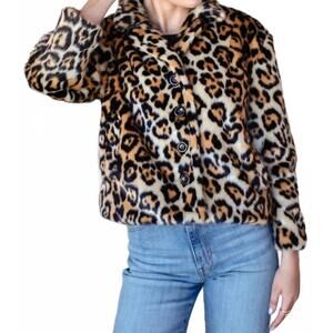 NEW EMERSON FRY short 60s faux fur coat in leopard fur